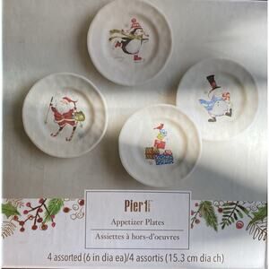 Pier 1 Imports Holiday Appetizer Plates Set Four NEW NIB Christmas Santa Snowman
